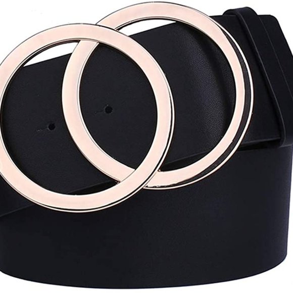 Belt Black Faux Leather Fashion Strap with Double main image 6